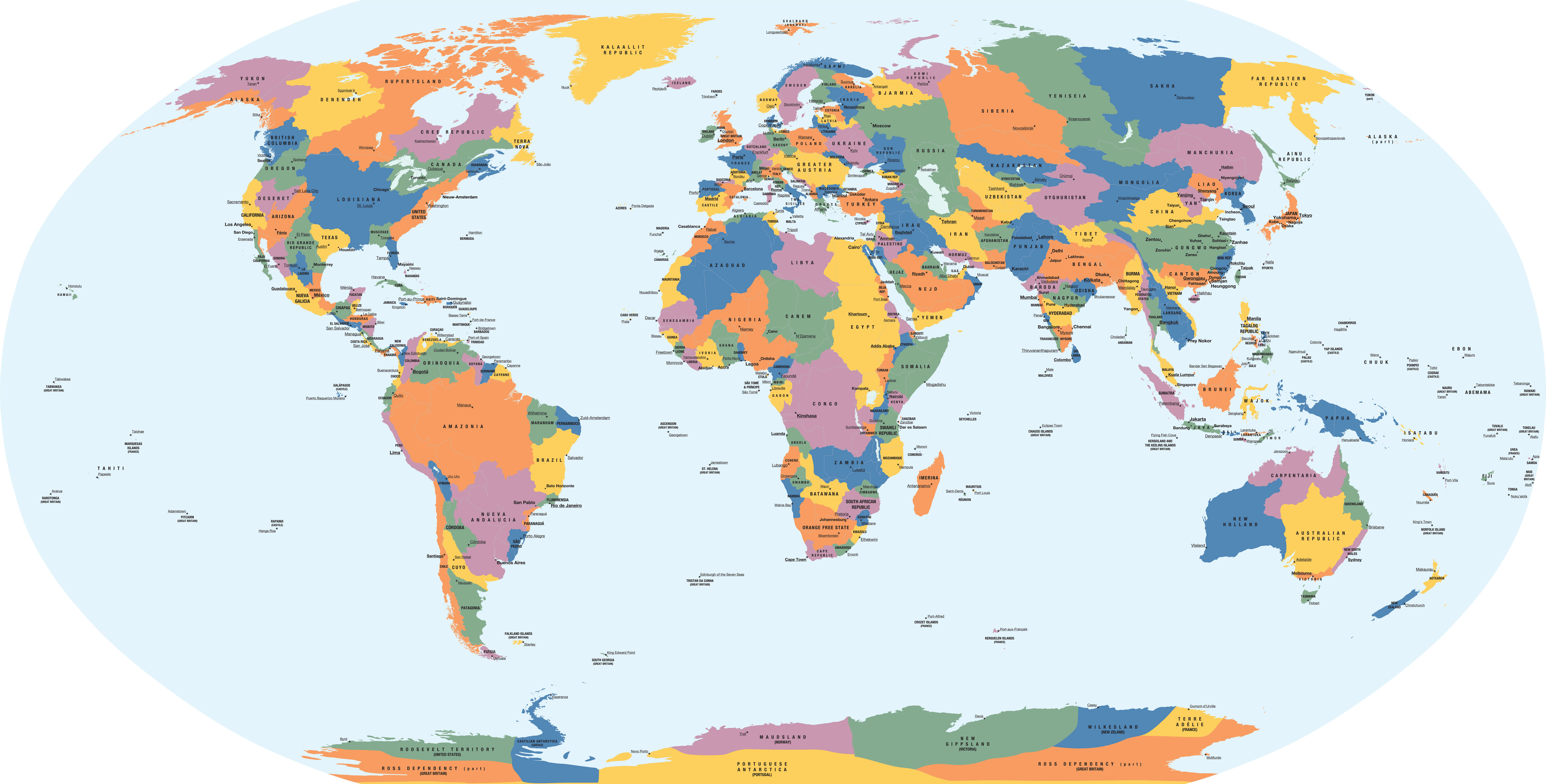 World detailed map with regions