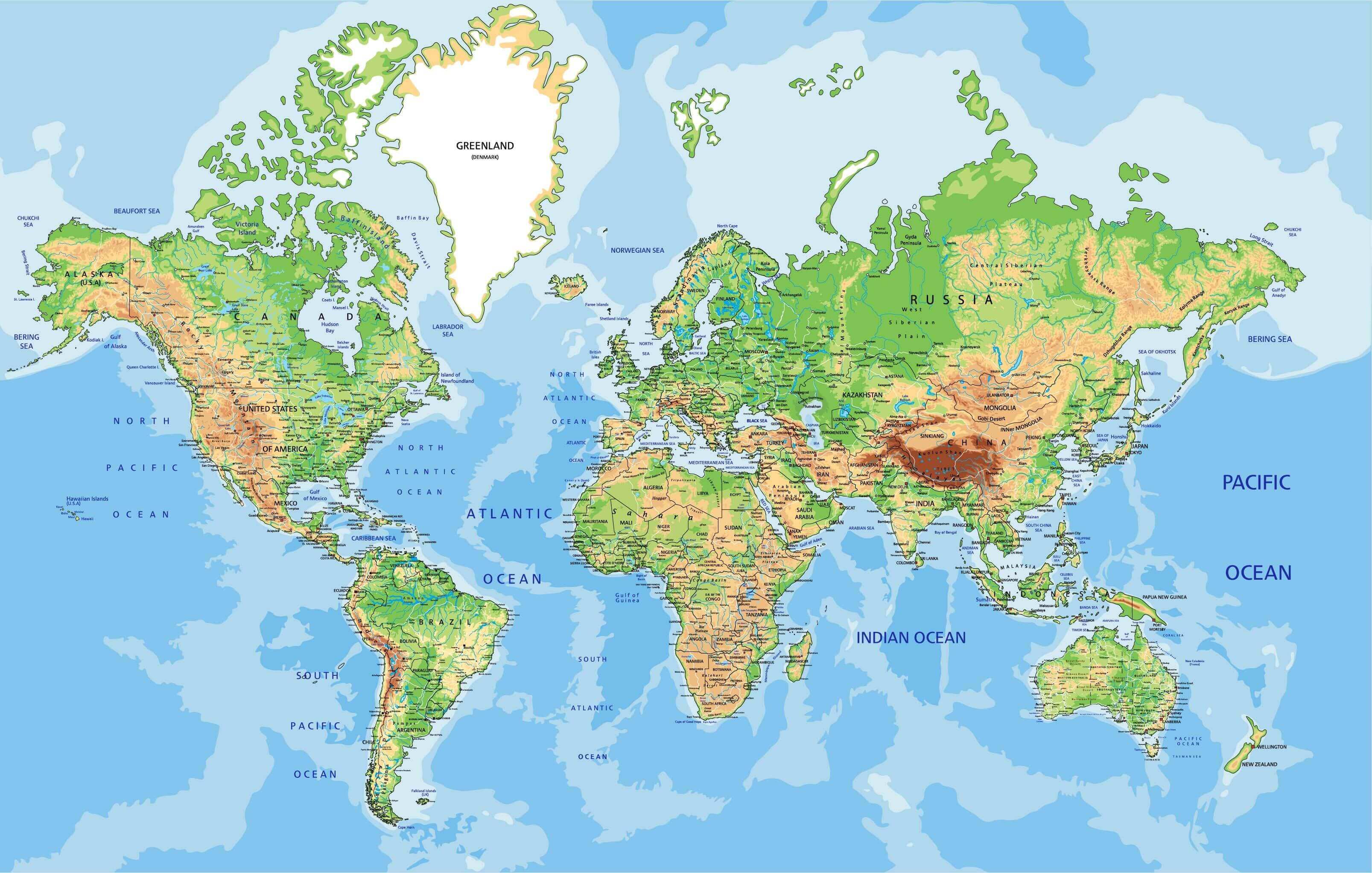 Free physical map of the World