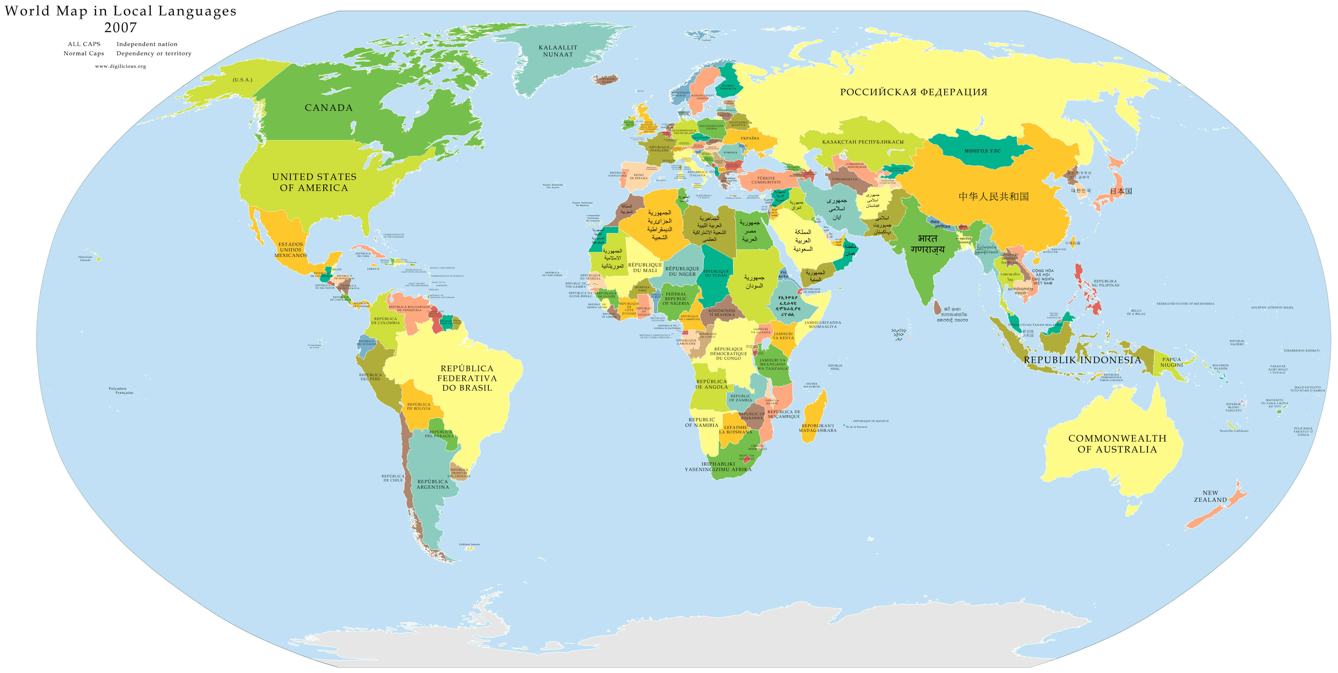 HD World Political Map in Local Languages