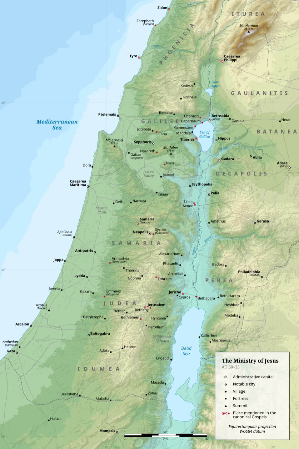 Judea Galilee and neighbouring areas map at the time of Jesus