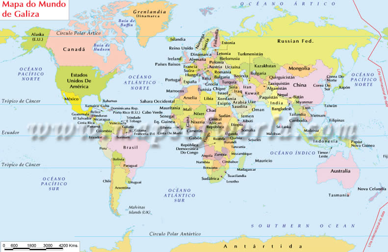 World Map in Galician Language