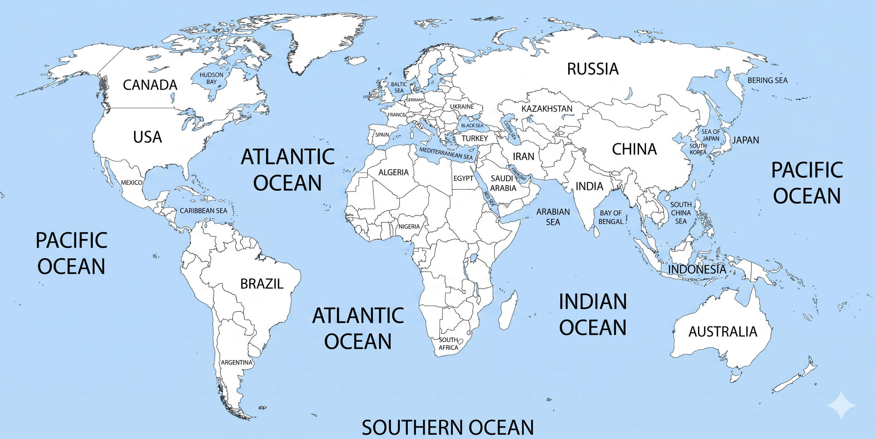 Classic World outline atlas map