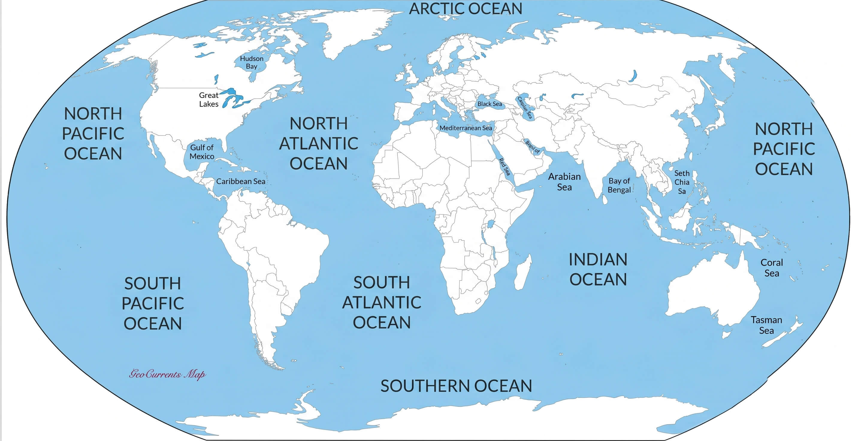 Minimalist World outline ocean map