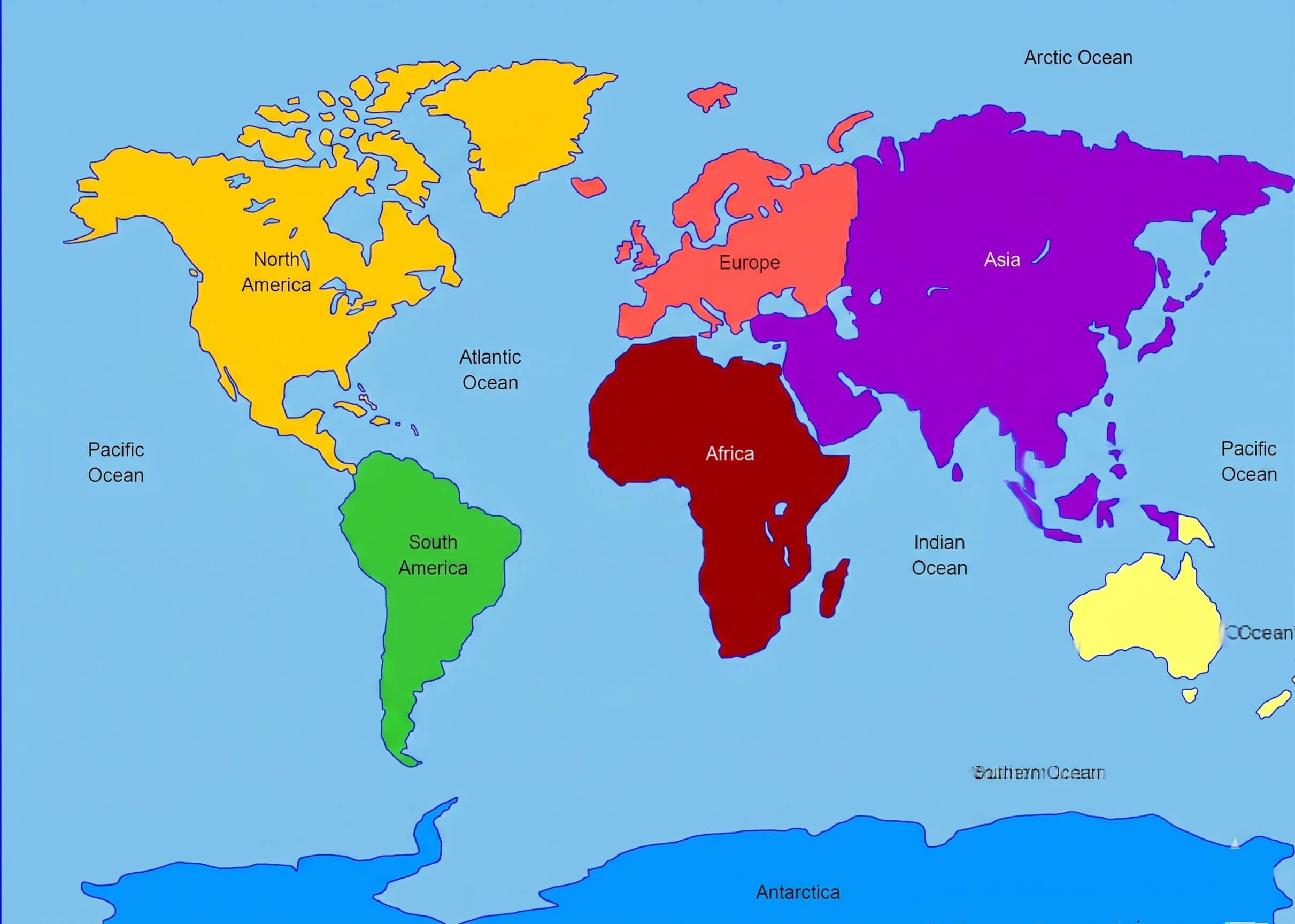 Multicolor World regions outline map
