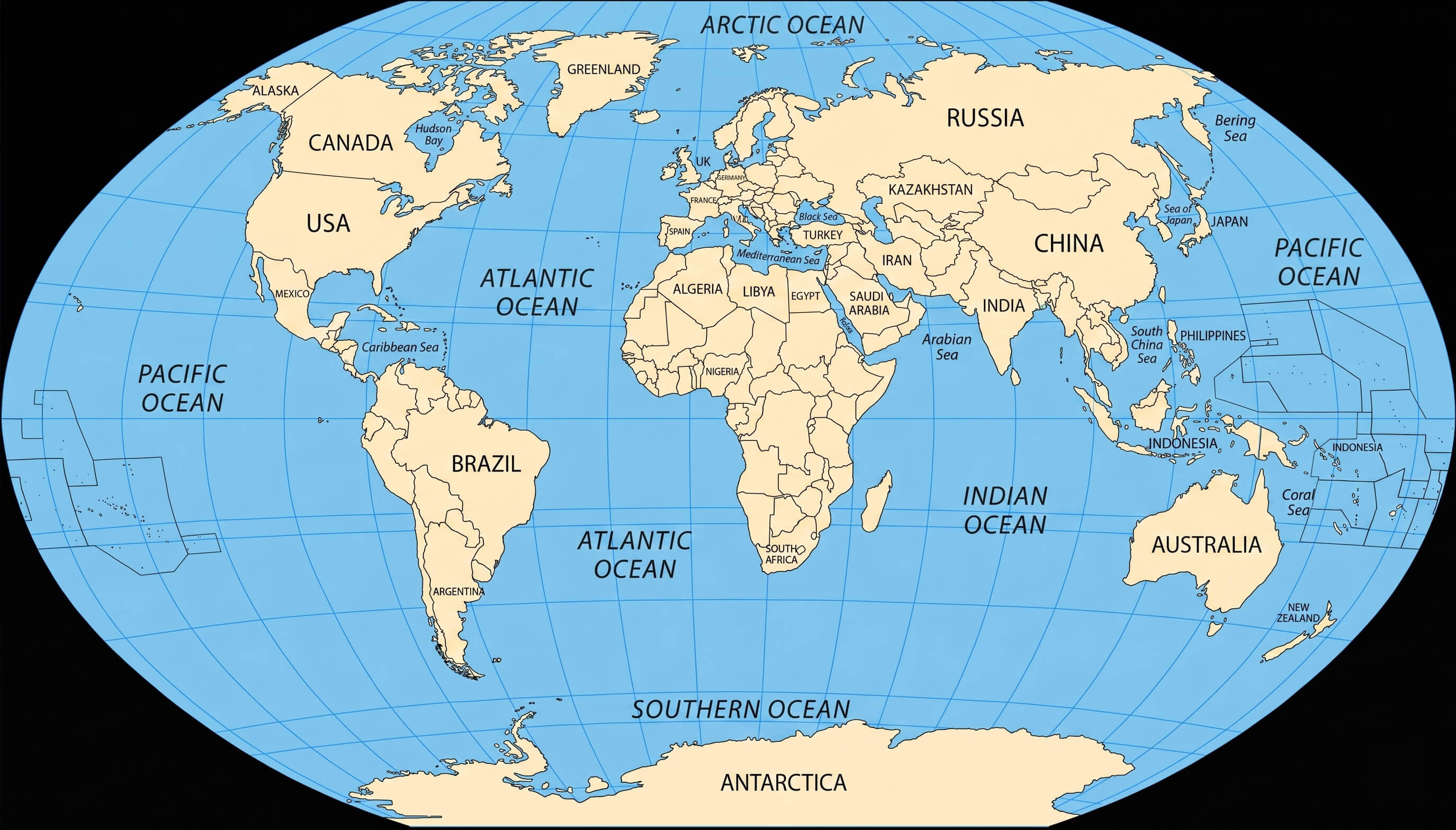 Vintage style World outline atlas map