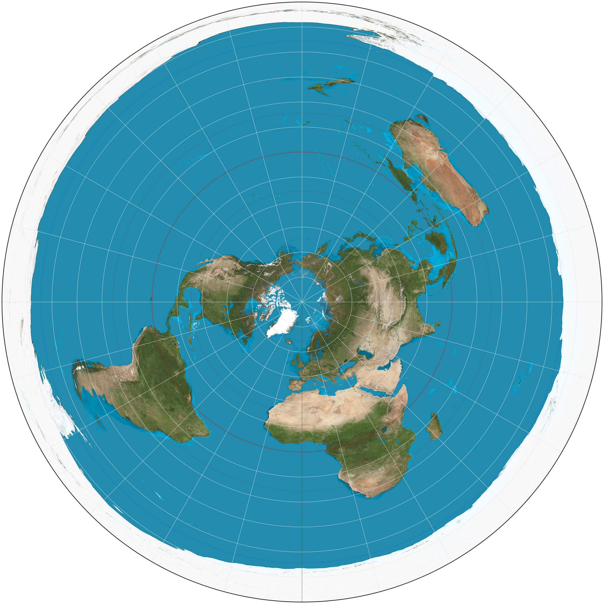 Physical map of the World with continents and Antarctica