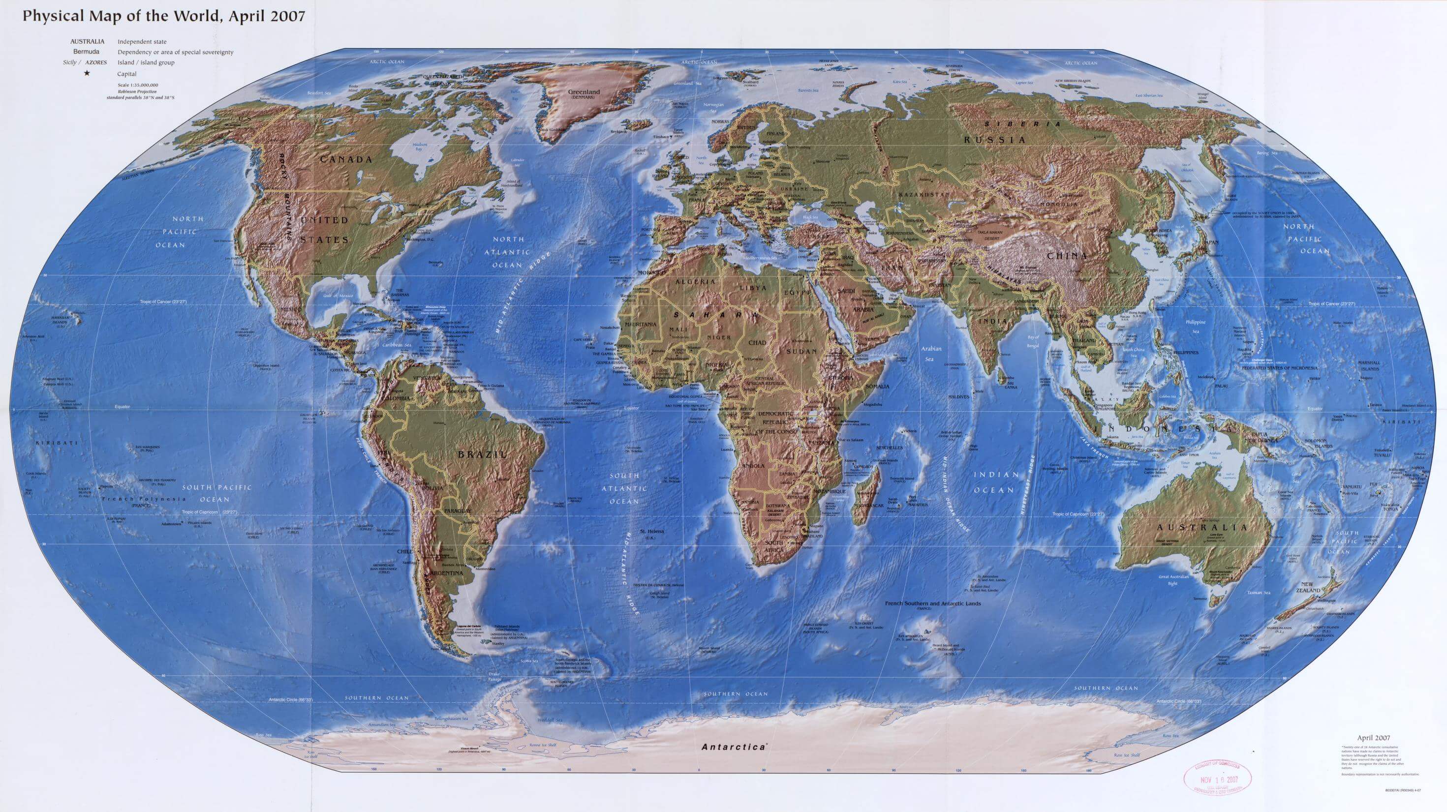 Physical map of the World with elevation