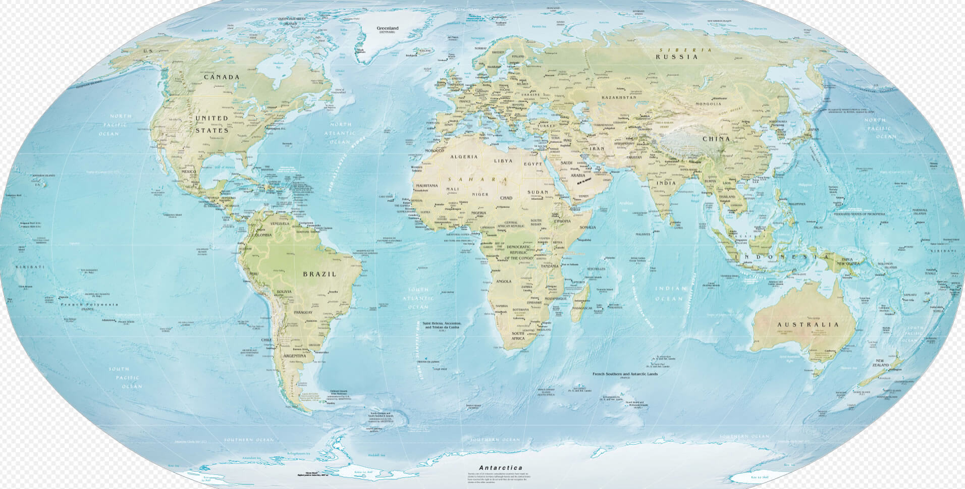 Physical map of the World