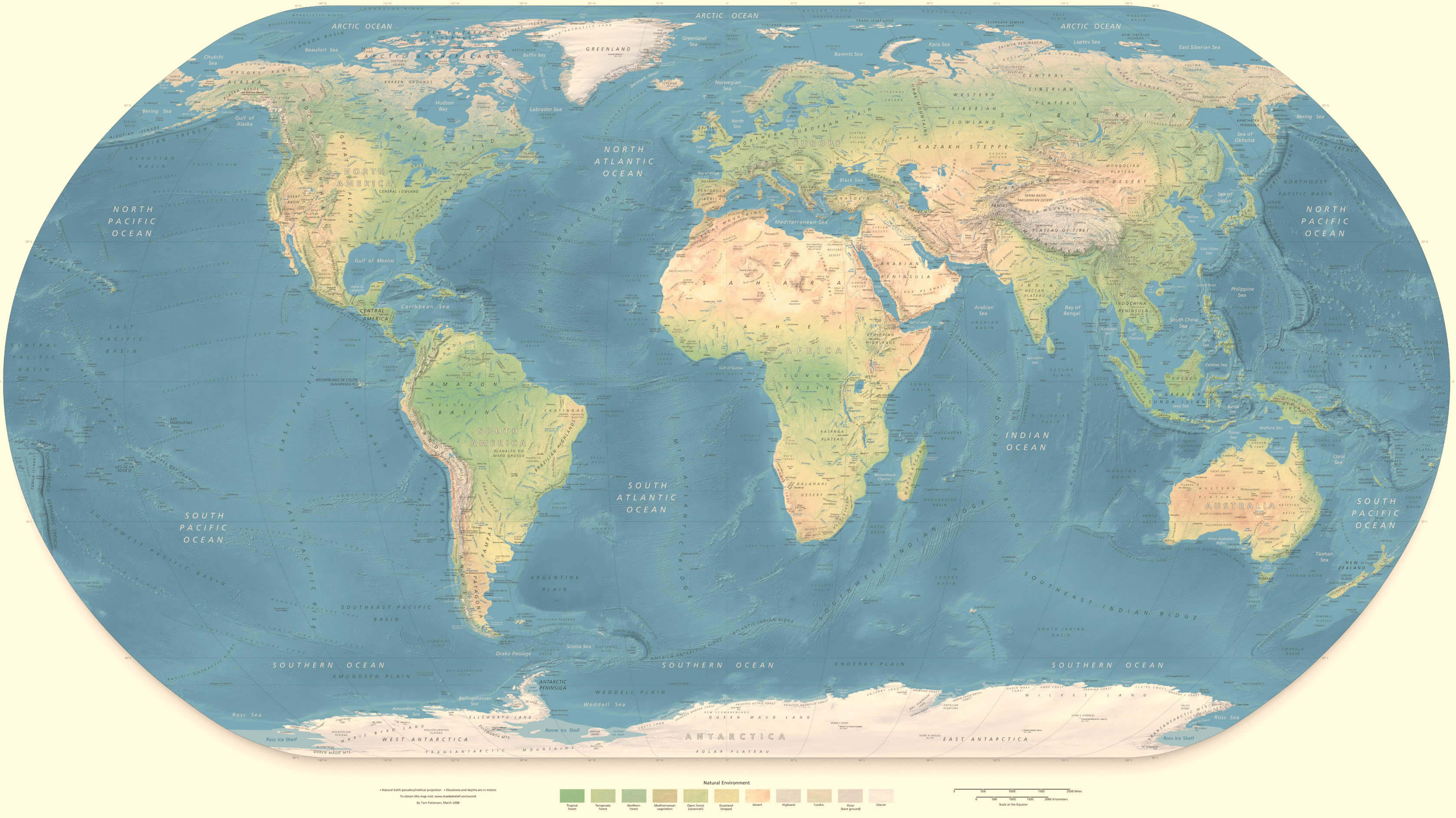 physical map of world