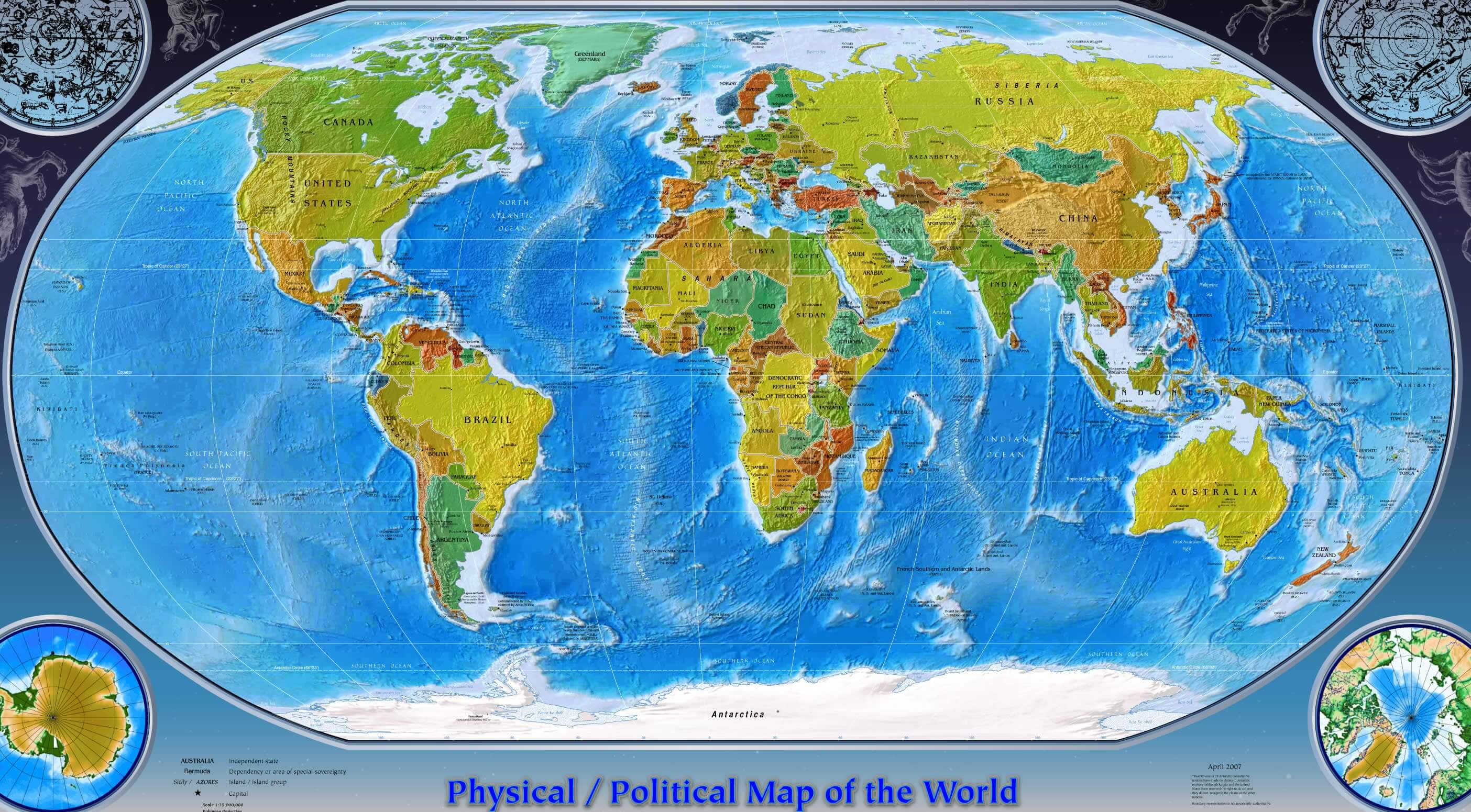 World physical political map