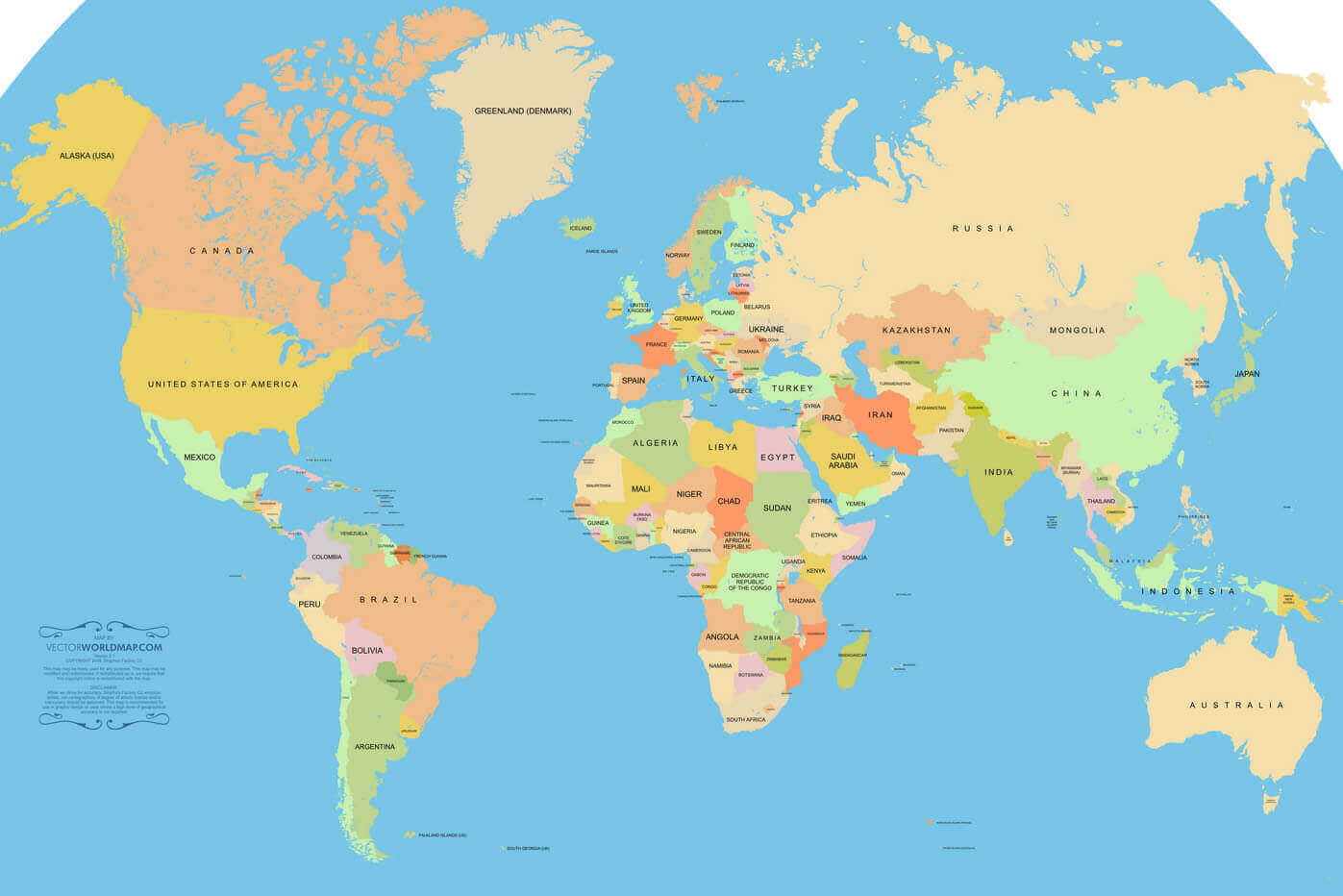 World political map with countries national borders