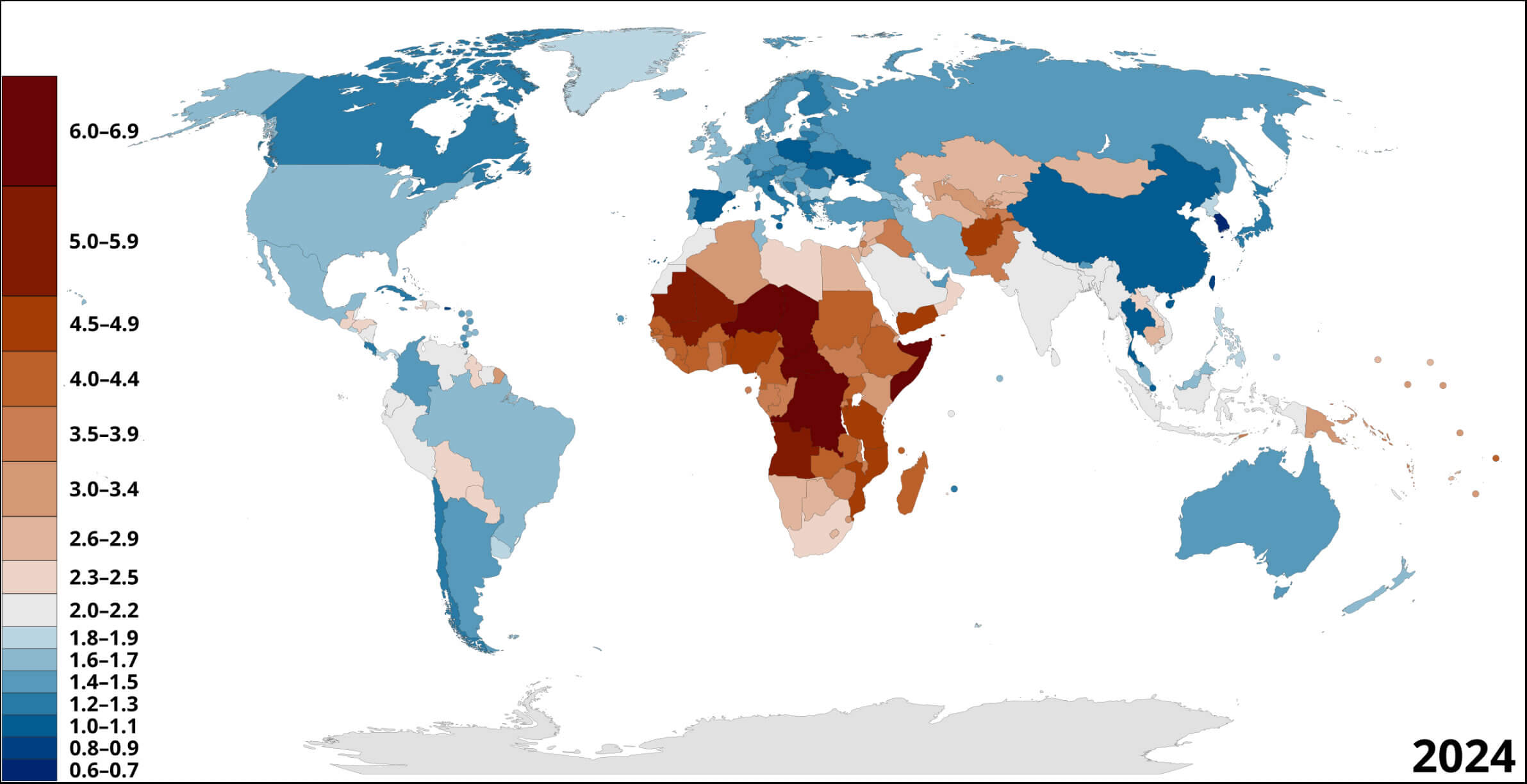 Map of the World by Fertility Rate in 2024