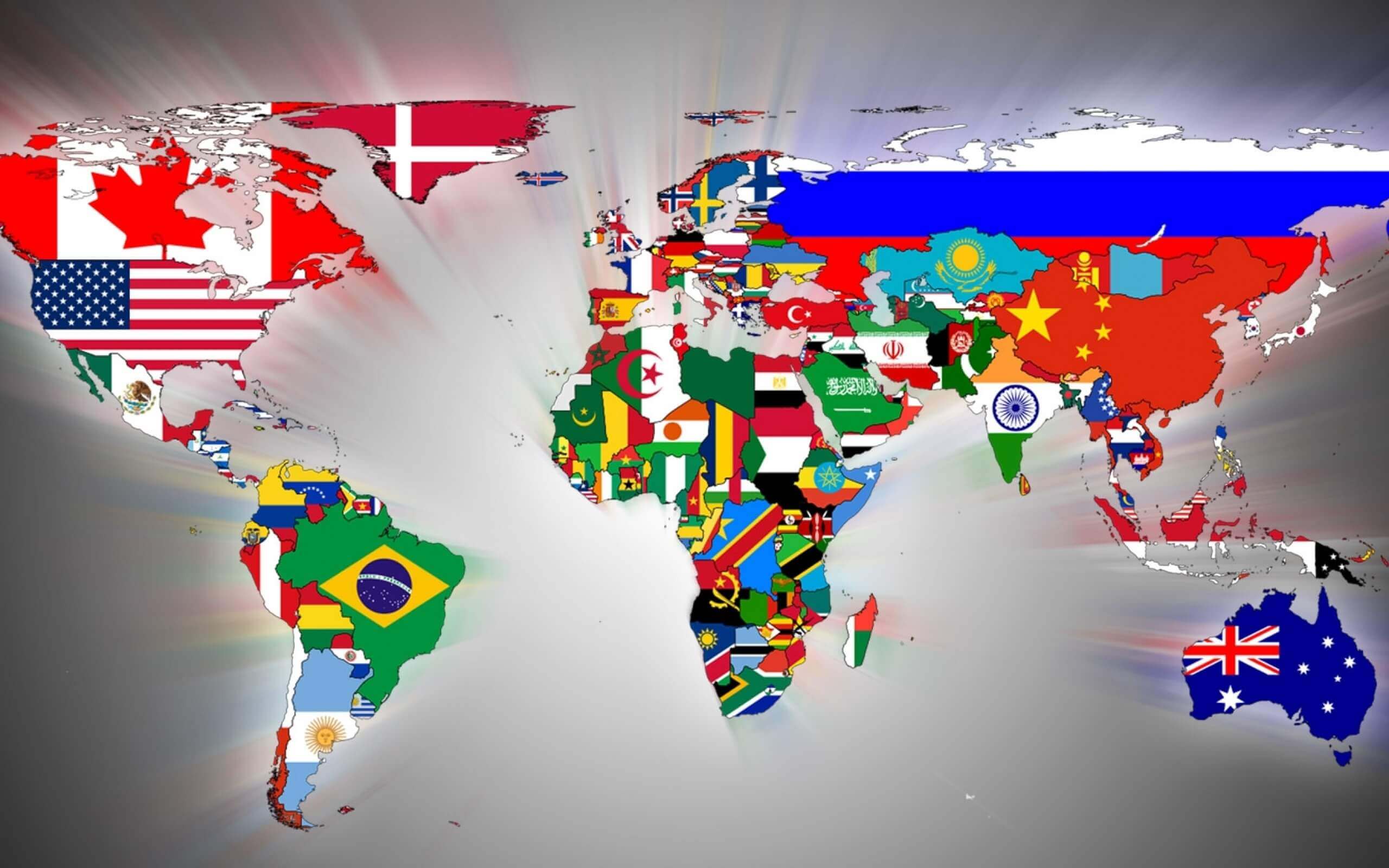 High resolution printable World map with national fags
