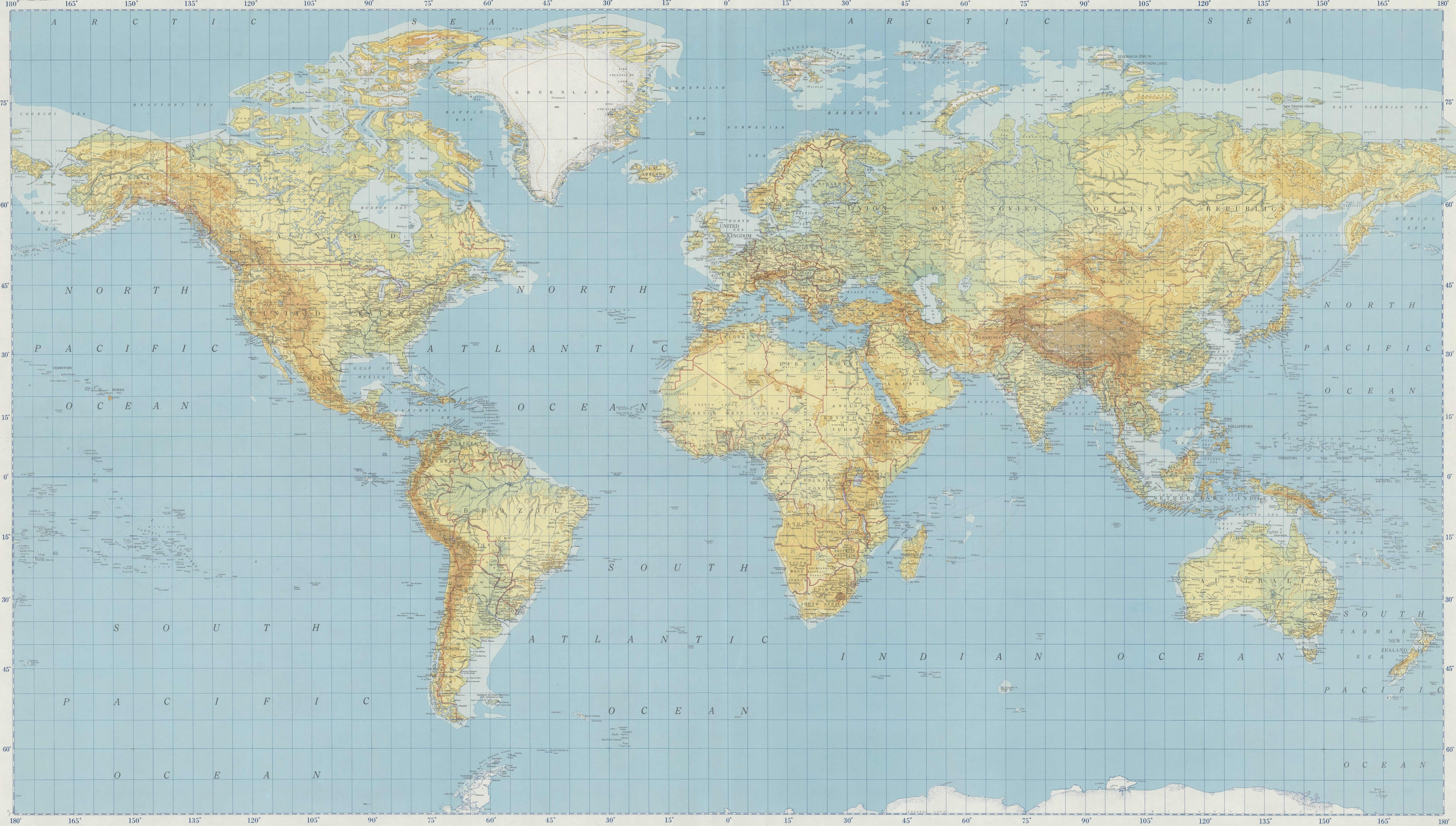 Physical High Resolution Printable World Map