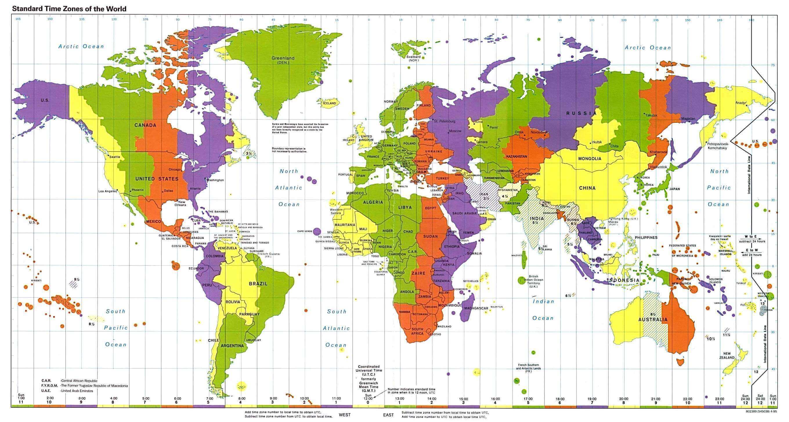 Printable standard time zones map of the World
