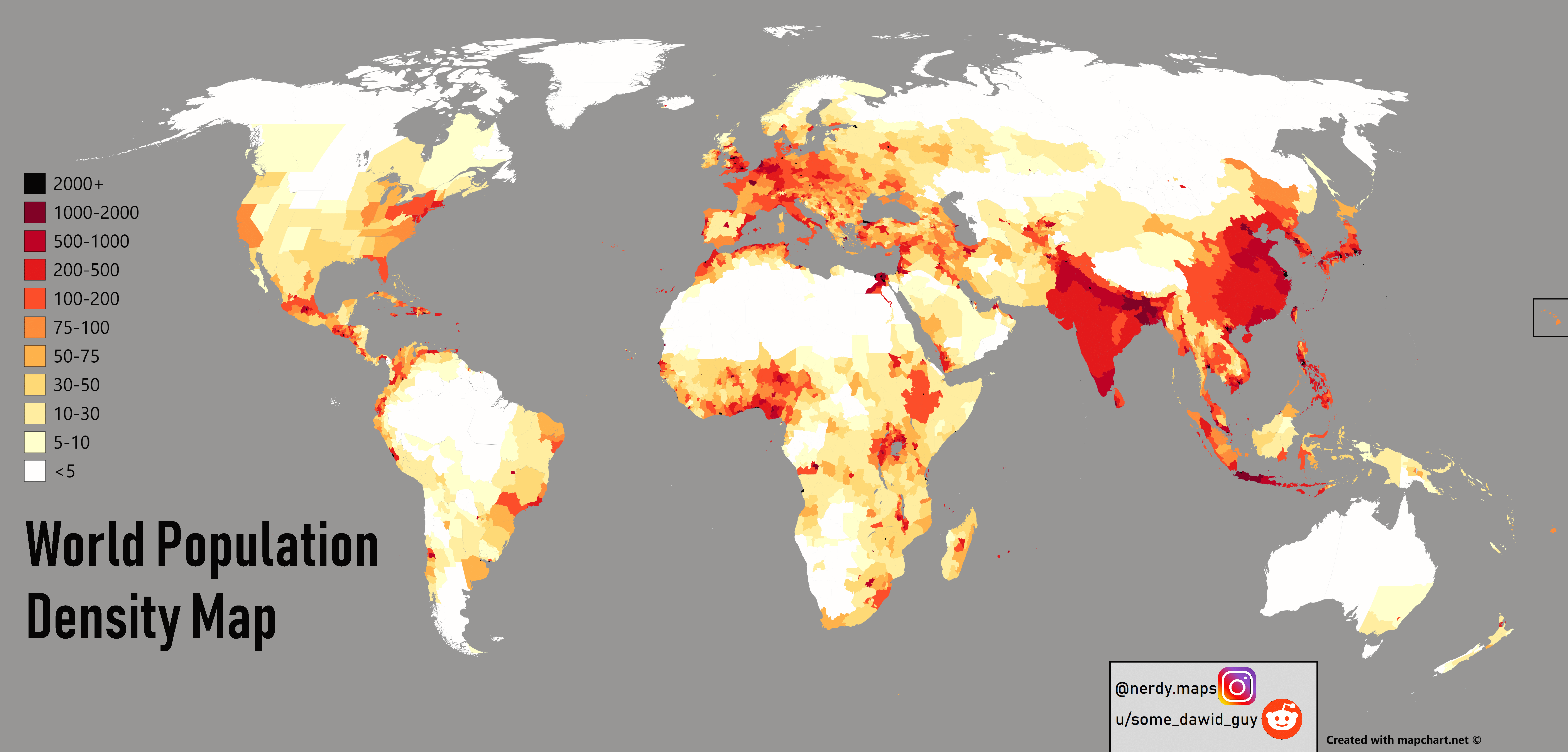 Printable World population density map