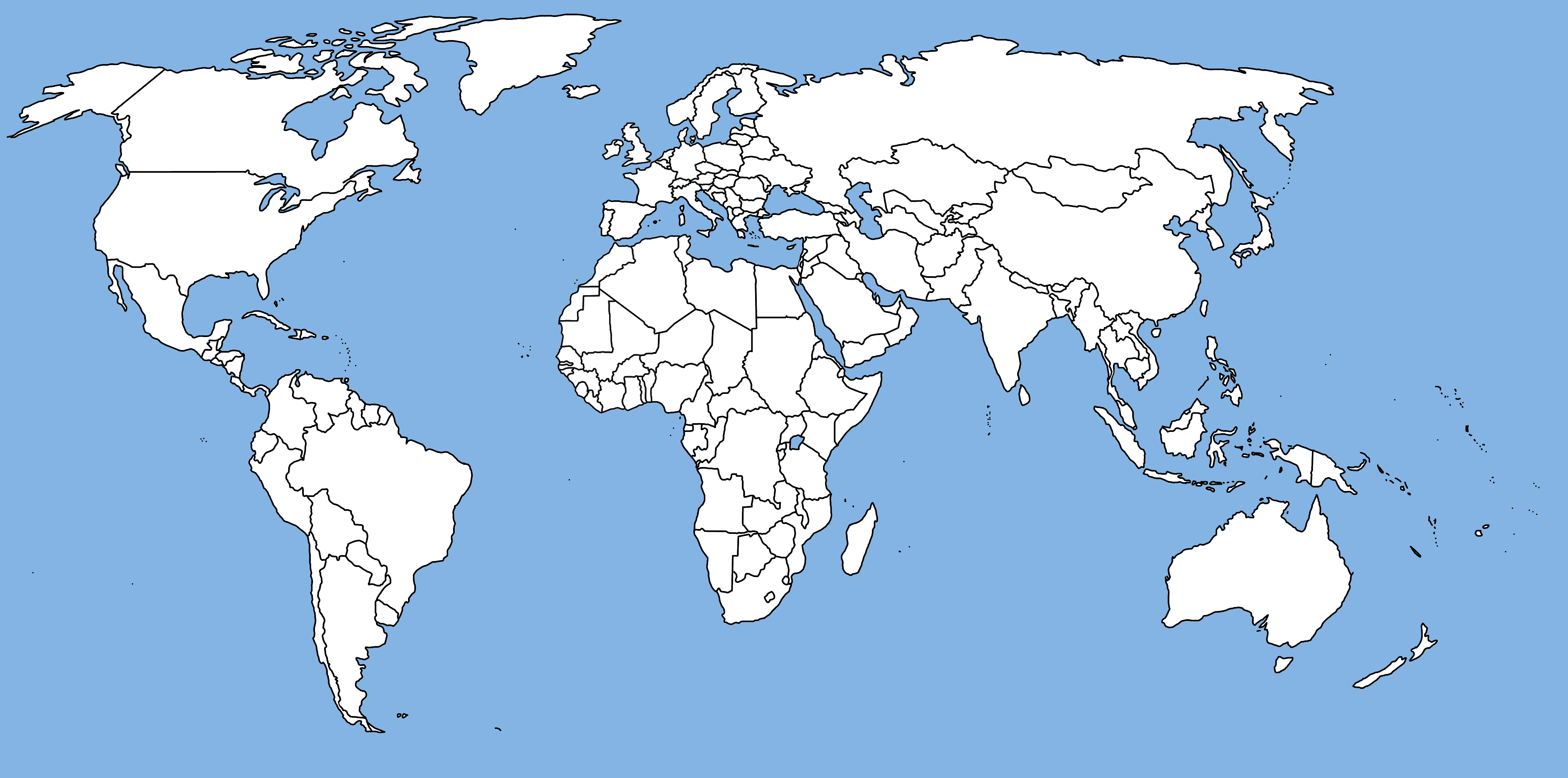 World printable outlined country borders map