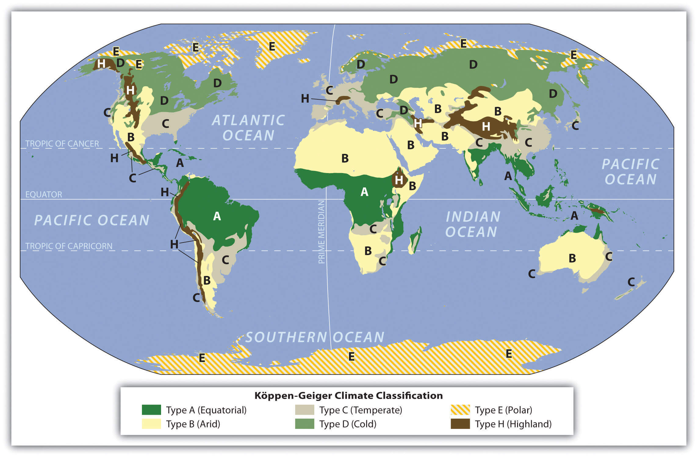 World regions climate map