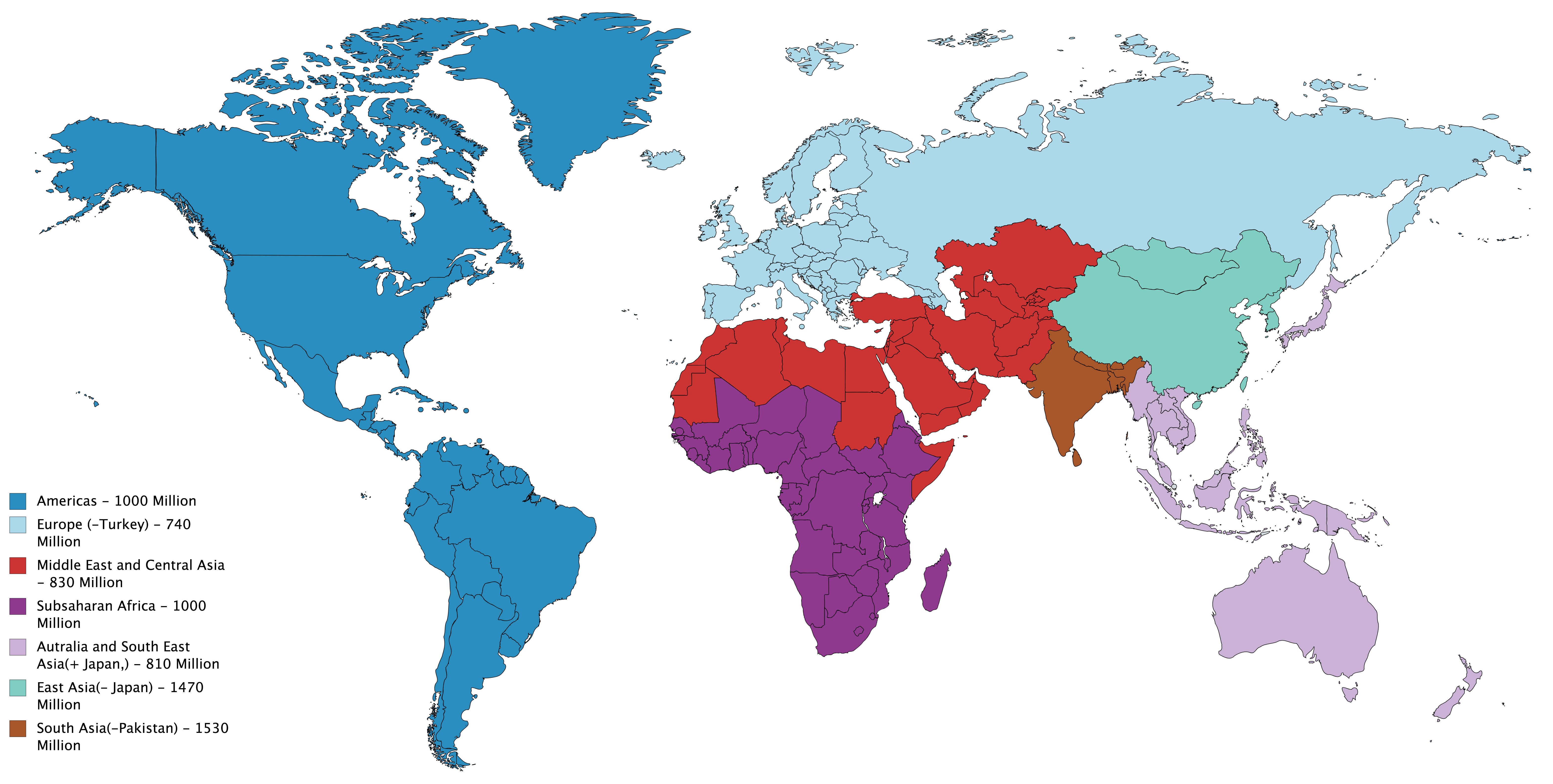 World regions considering population