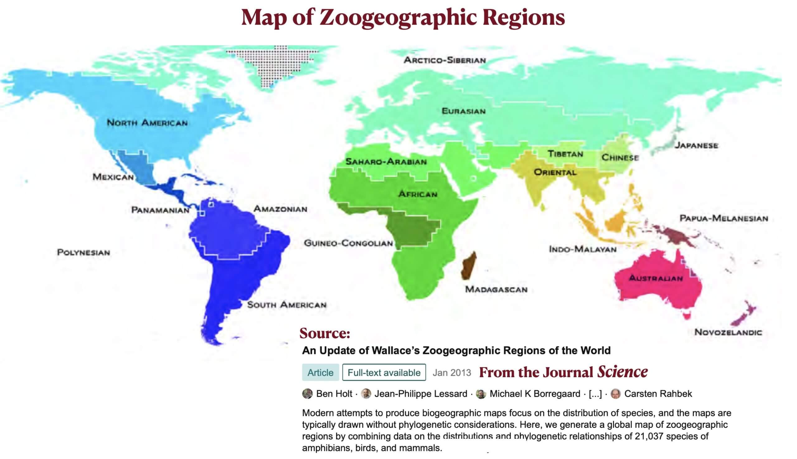 World zoo geographic regions map