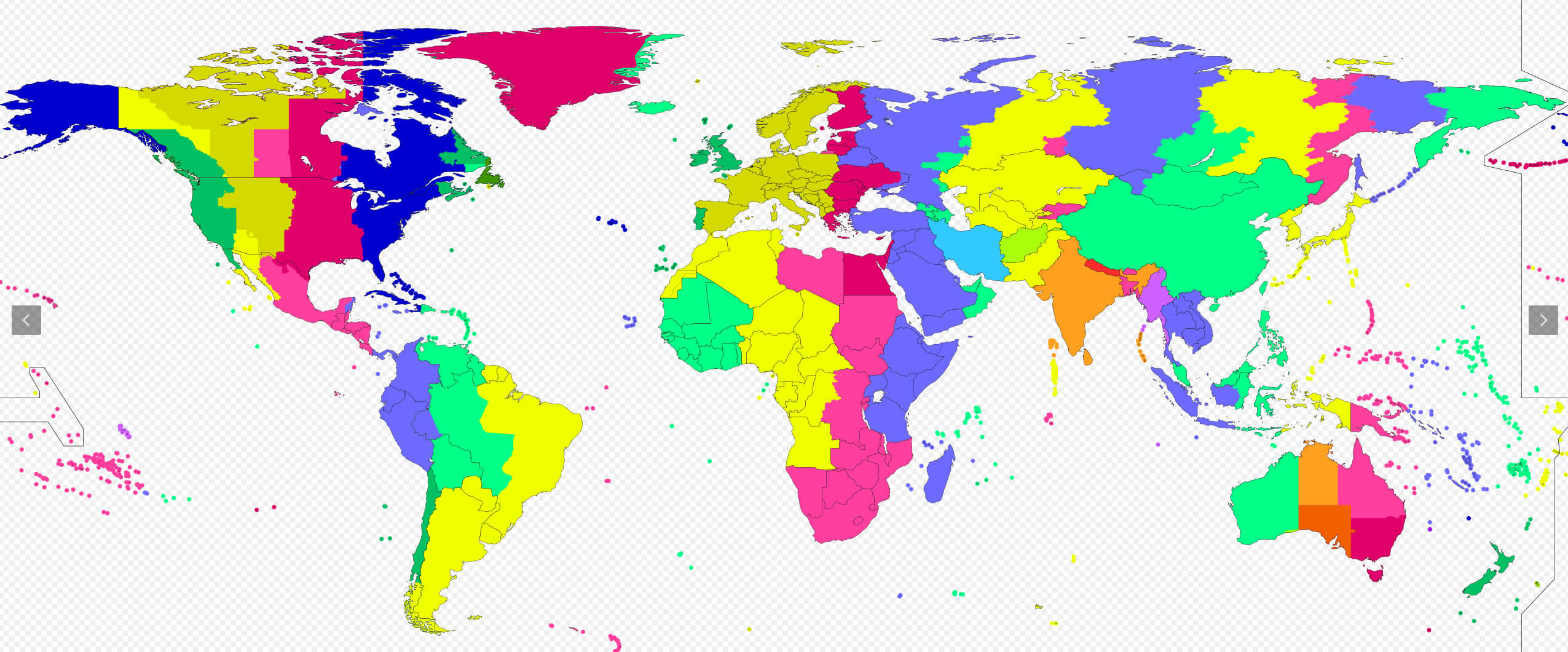 Time zones map of the World and countries