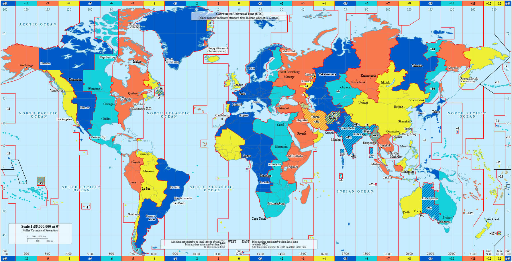 Time zones of the World utc