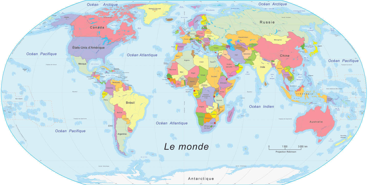 UK World time zone map in French