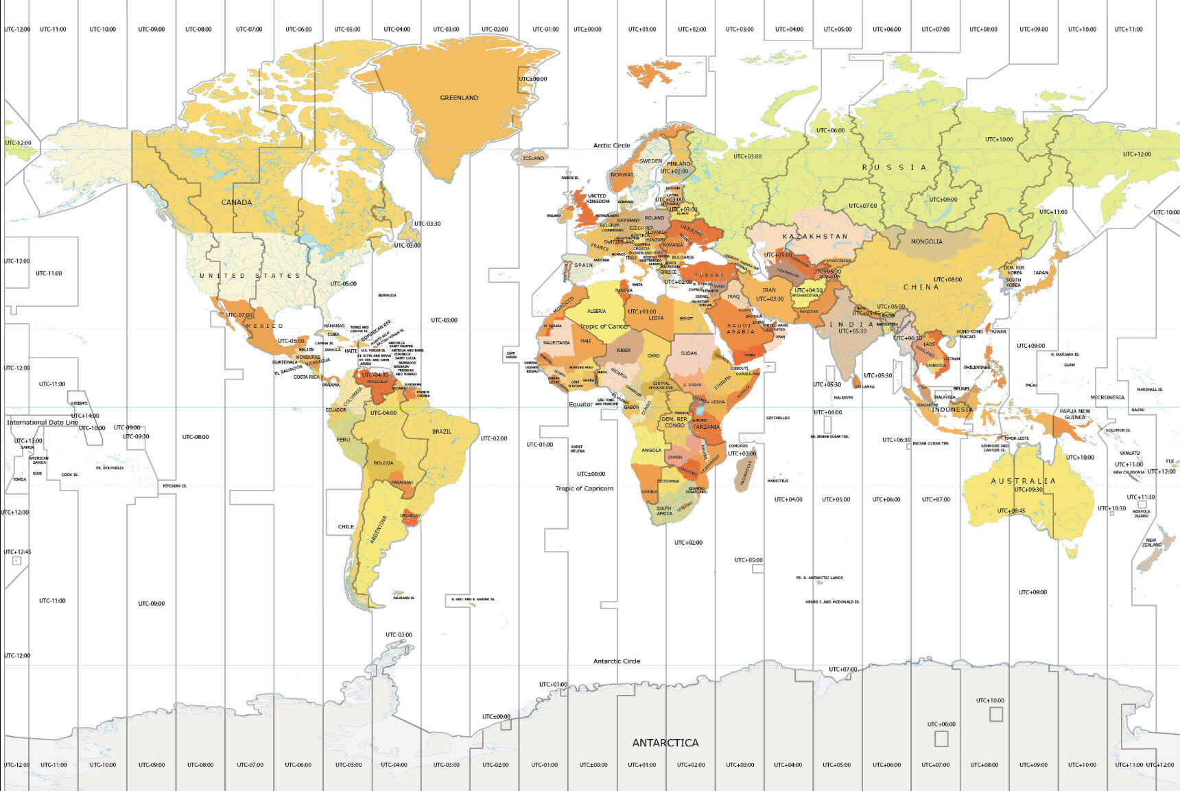 World time zone map by country