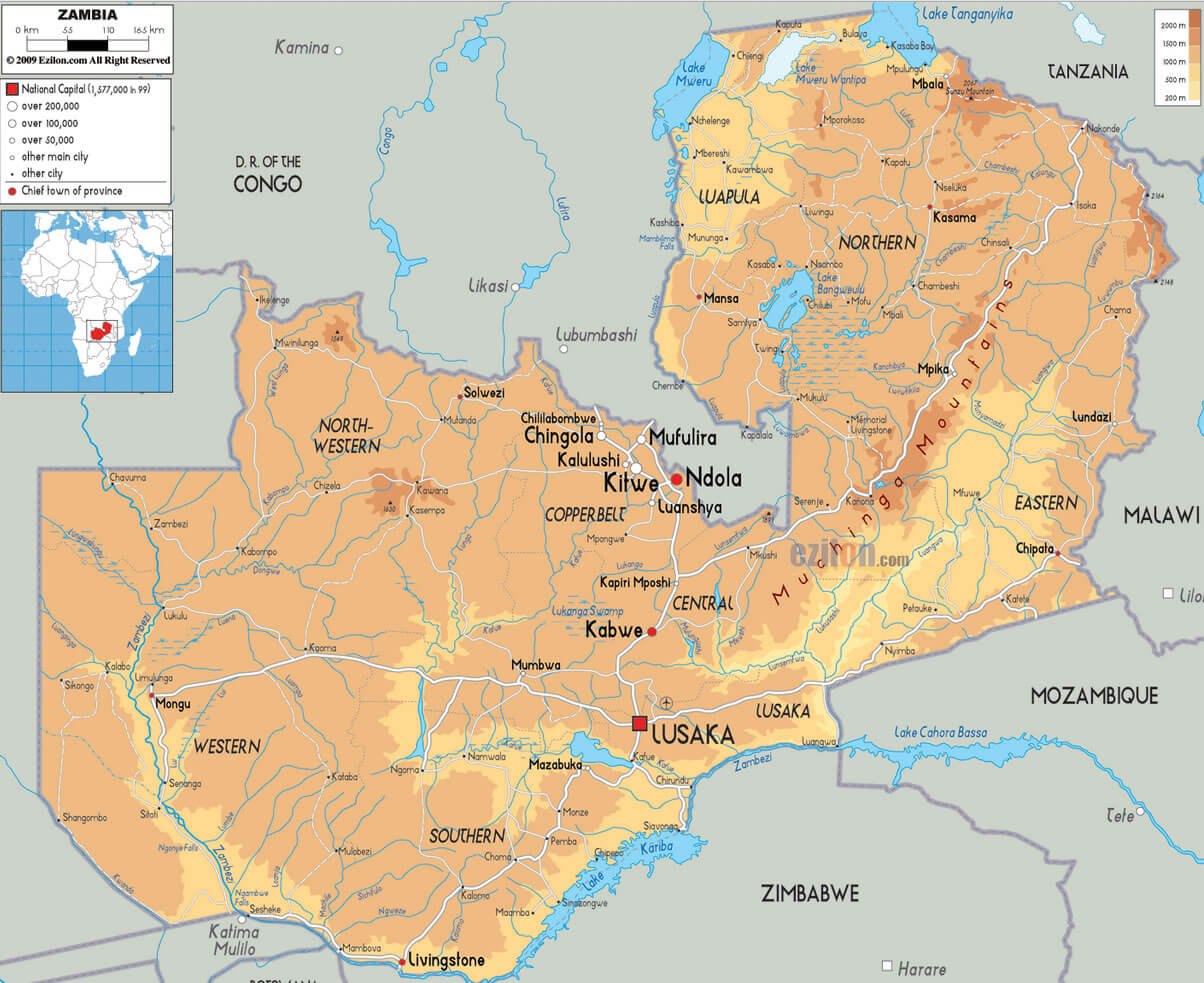 zambia topography map