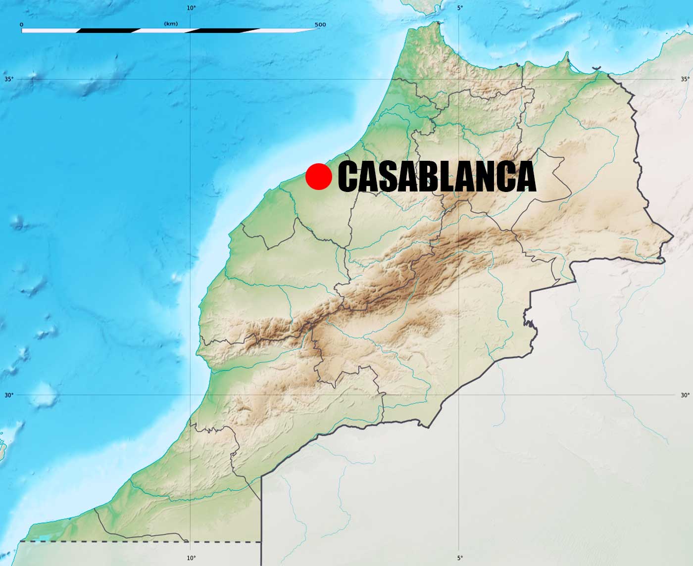 Location of Casablanca City on Morocco Map