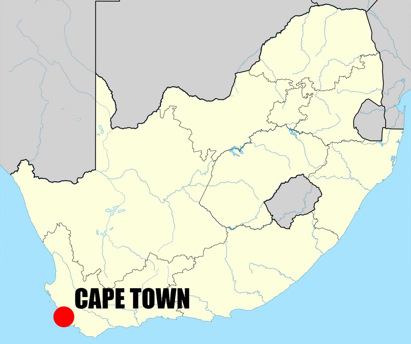 Location of Cape Town on South Africa Map