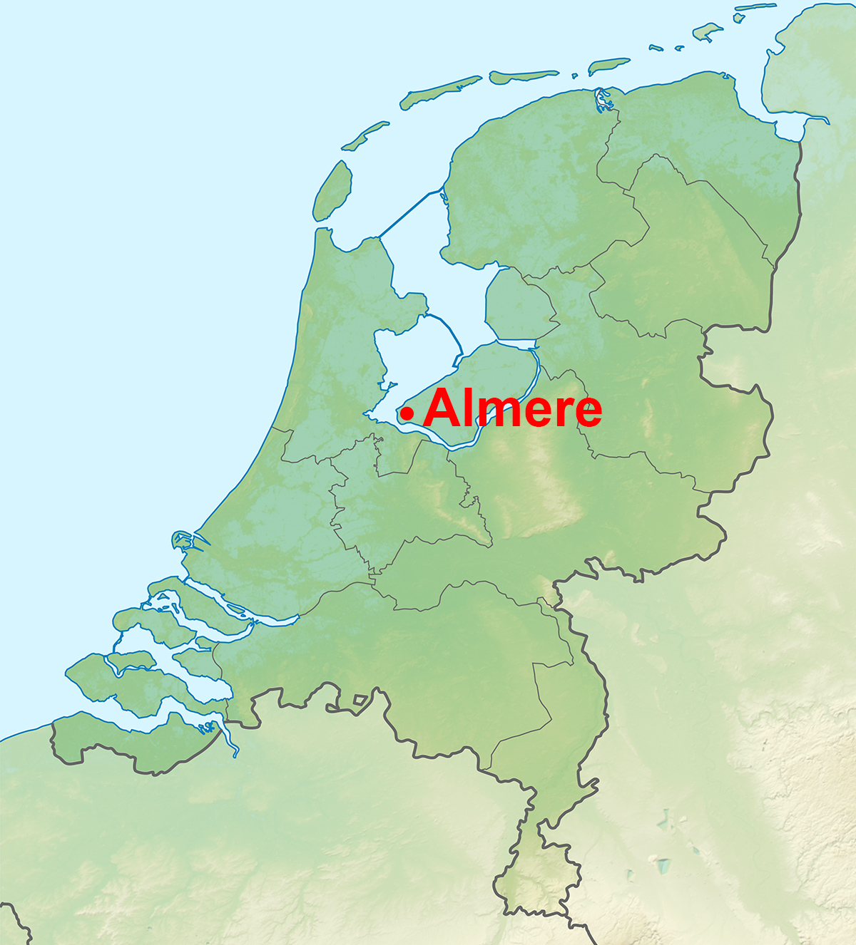 Location of Almere City on the Netherlands Map