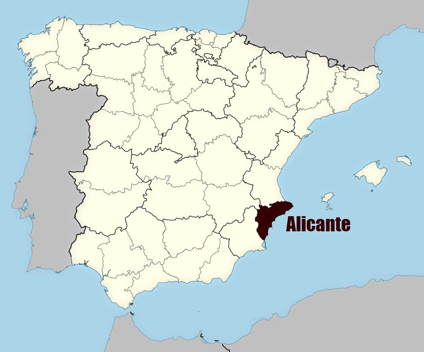 Location of Alicante City on Spain Map