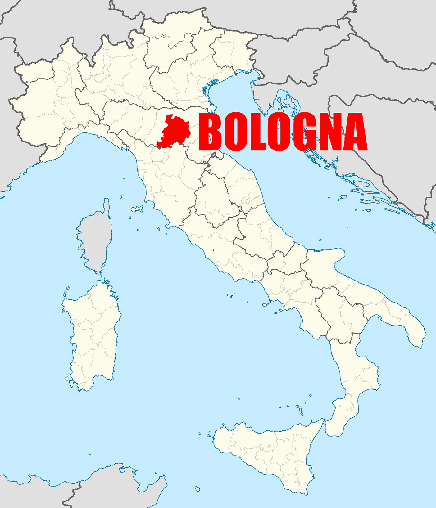 Location of Bologna on Italy Map
