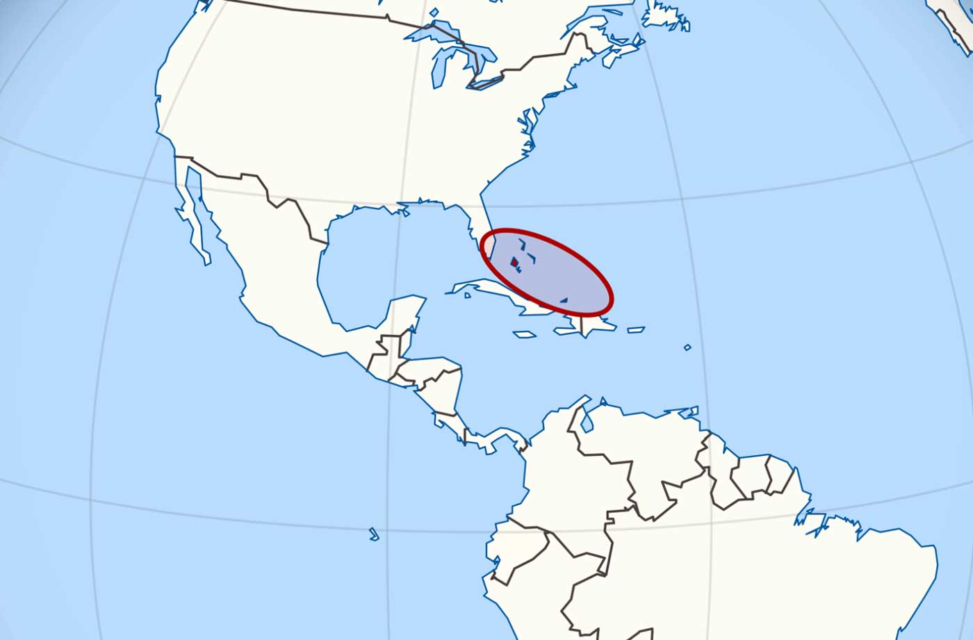 Location of Bahamas on America Map