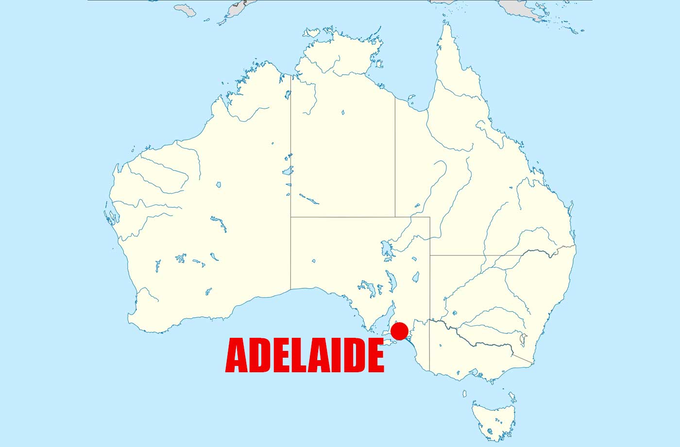 Location of Adelaide on Austraia Map