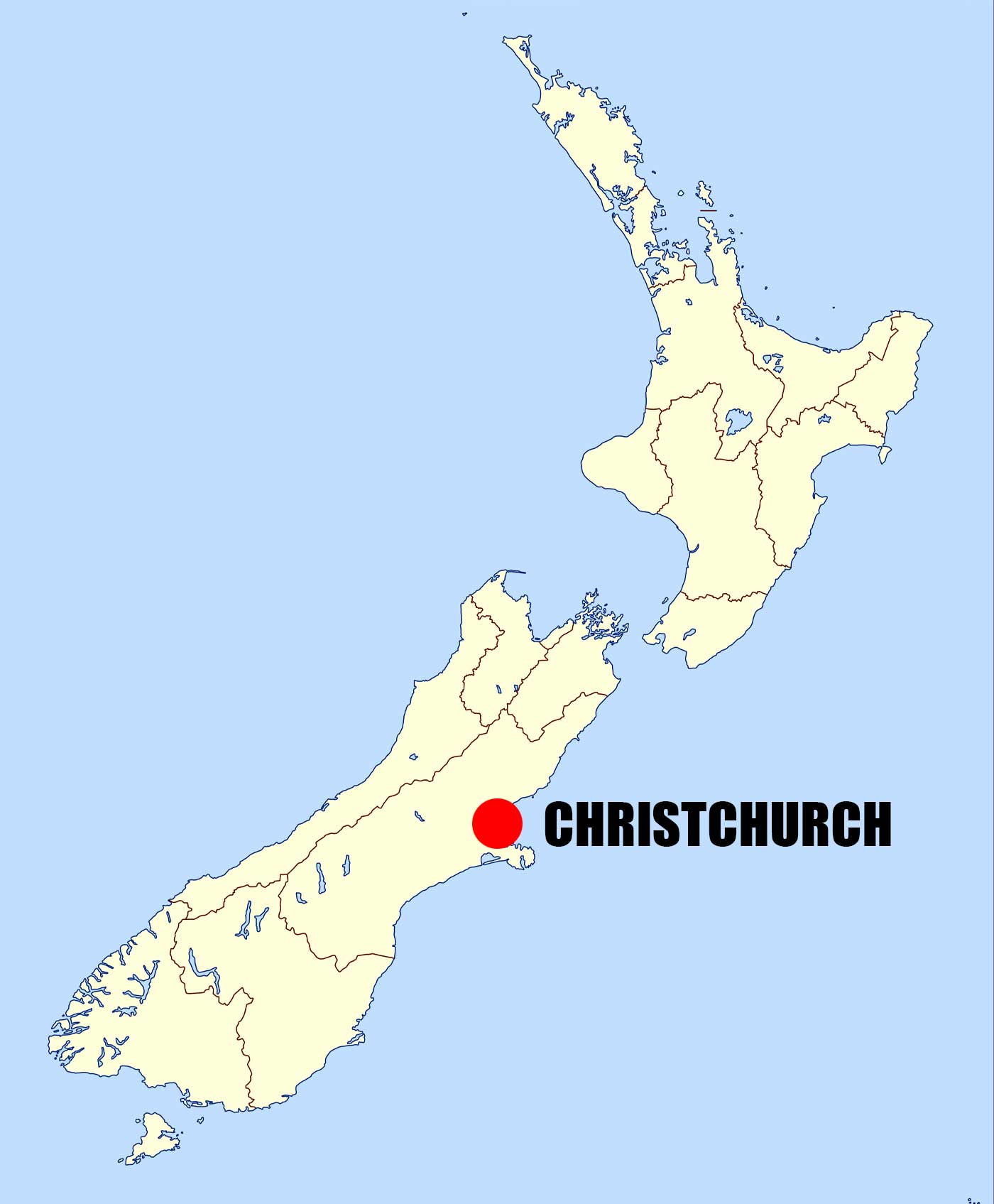 Location of Christchurch on New Zealand Map