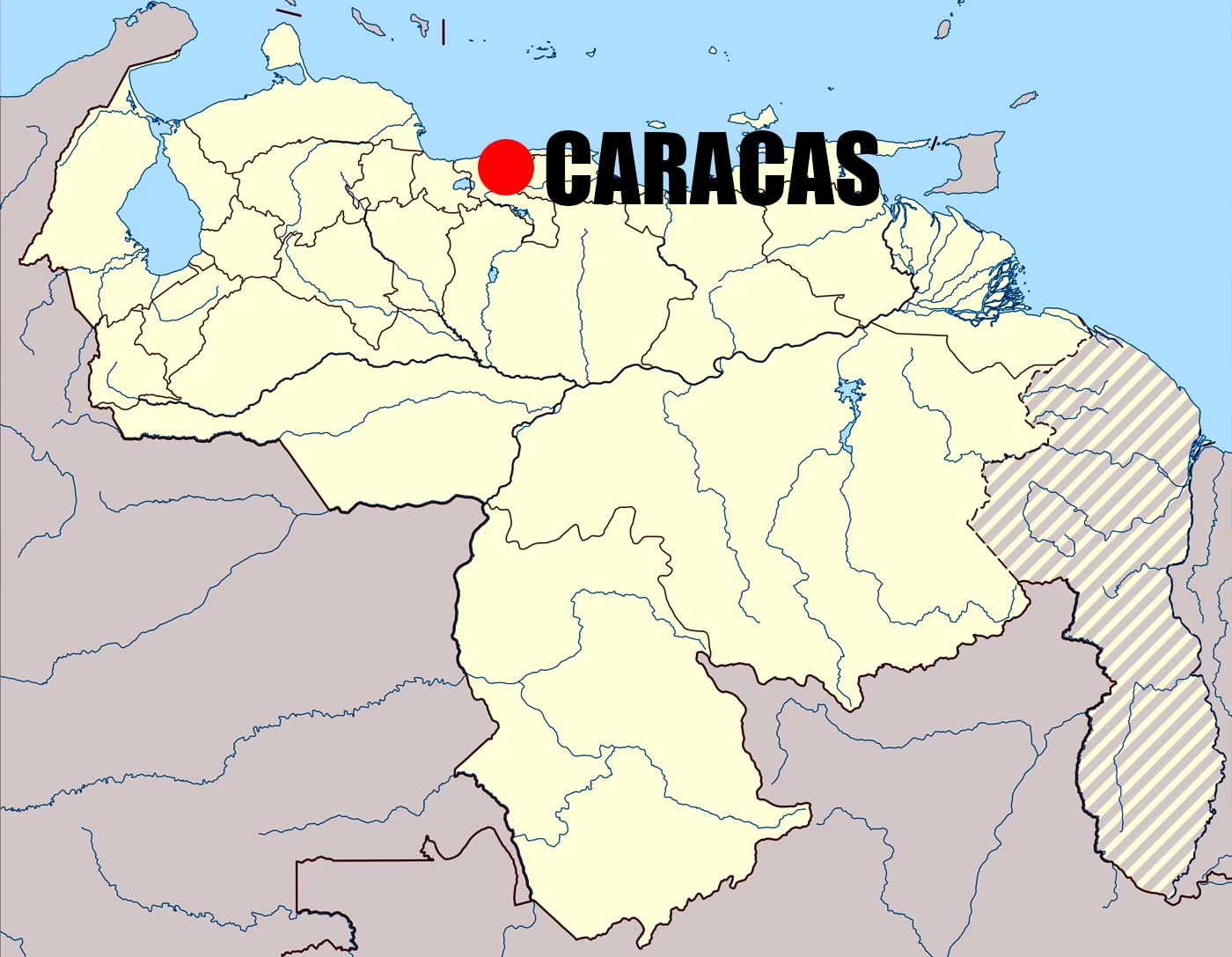 Location of Caracas on Venezuela Map