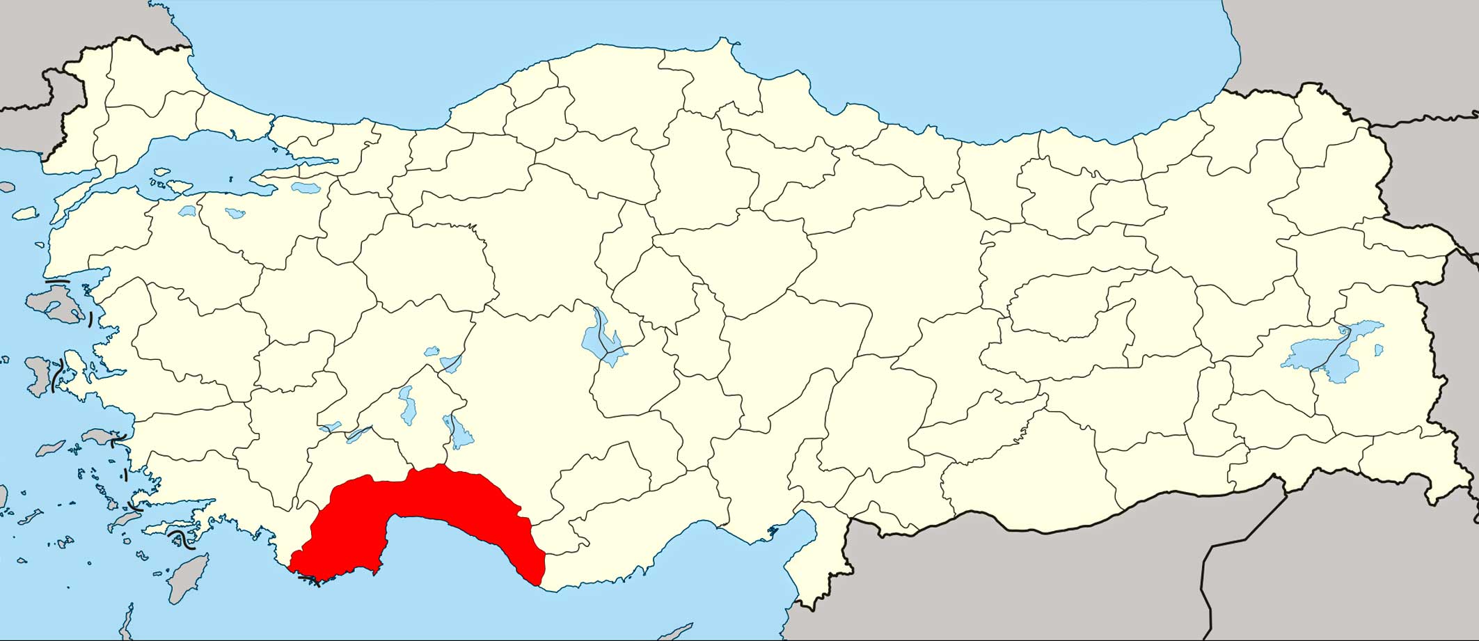 Location of Antalya on Turkey Map