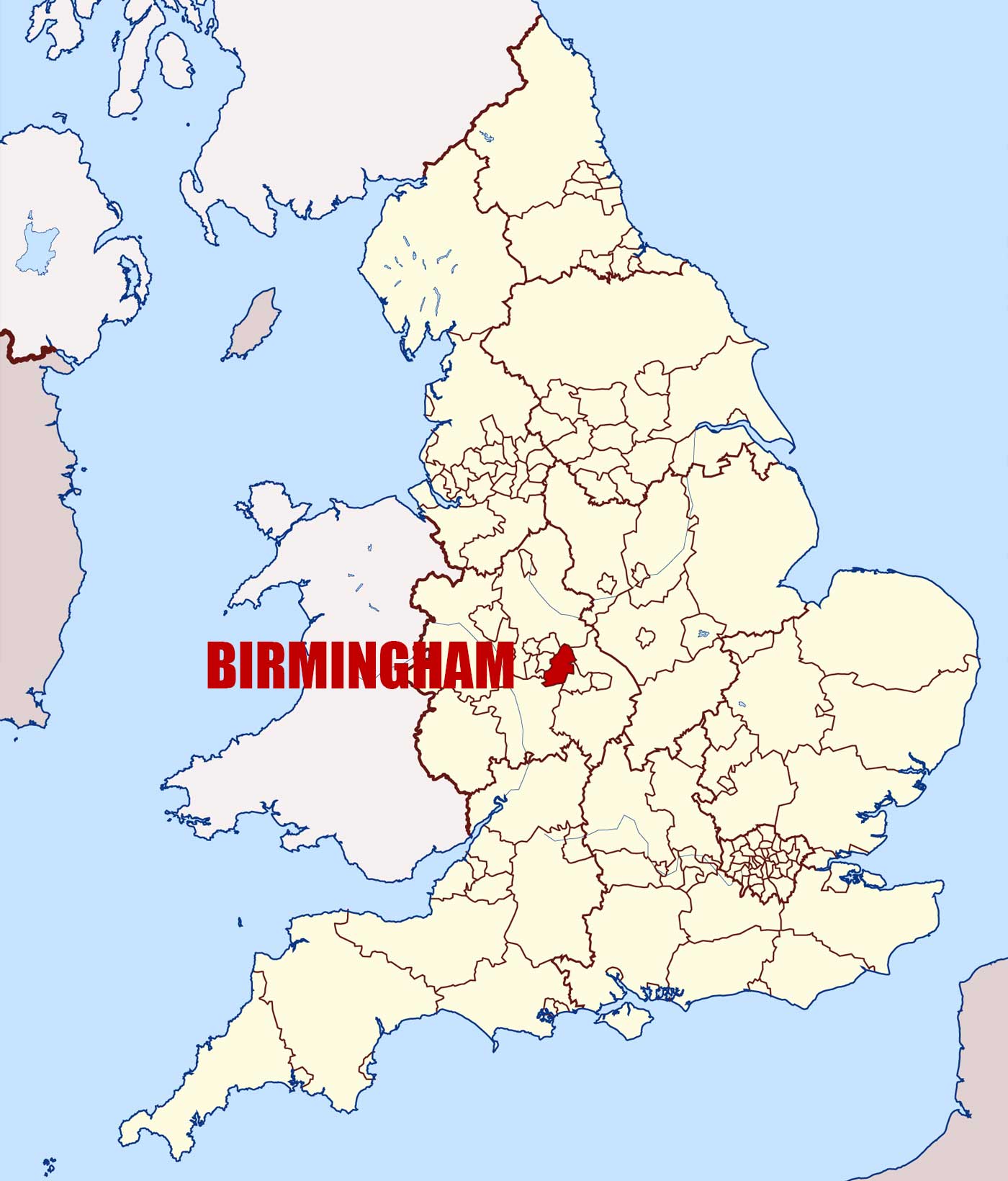 Location of Birmingham on United Kingdom Map