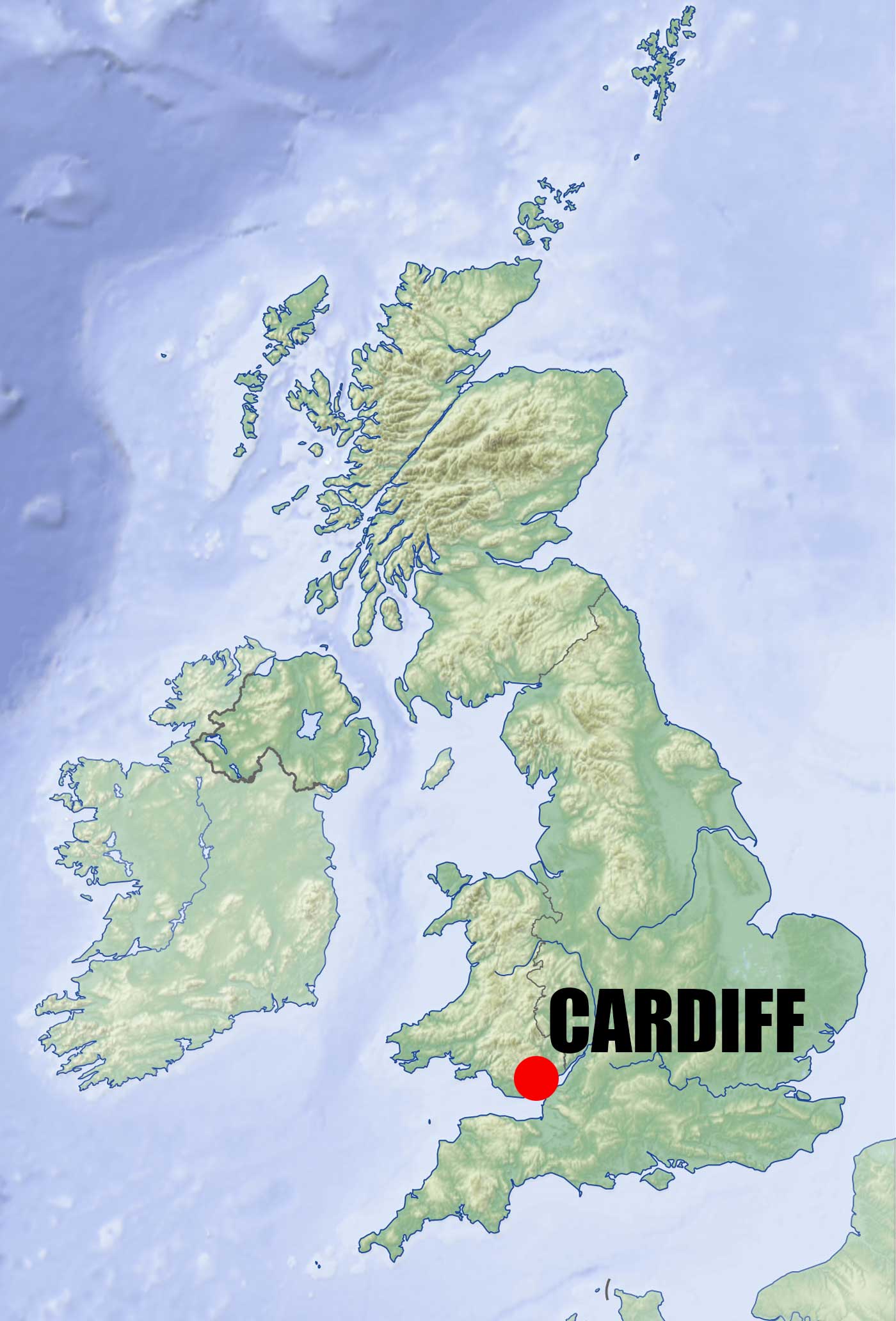 Location of Cardiff City on the United Kingdom and Wales Map