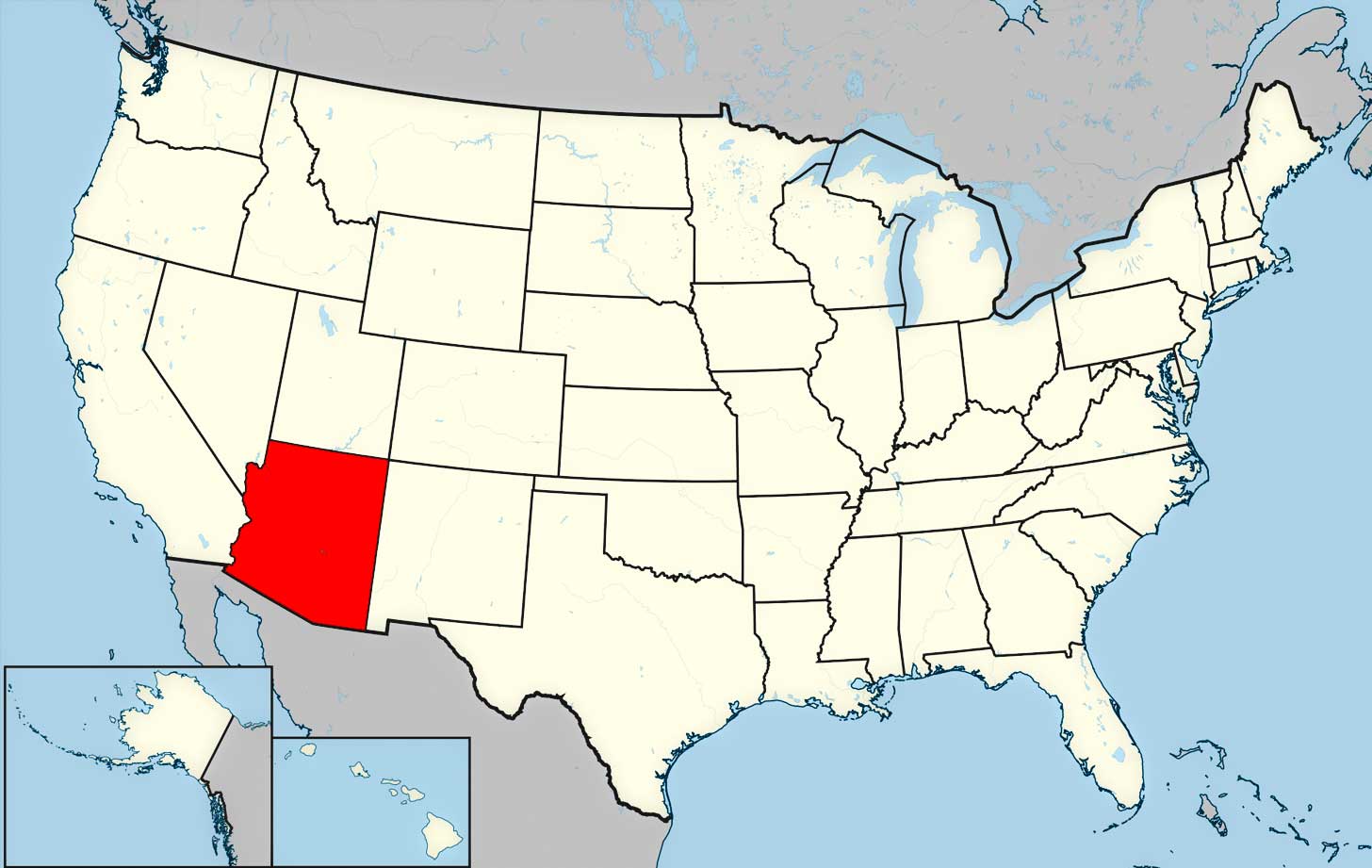 Location of Arizona on USA Map