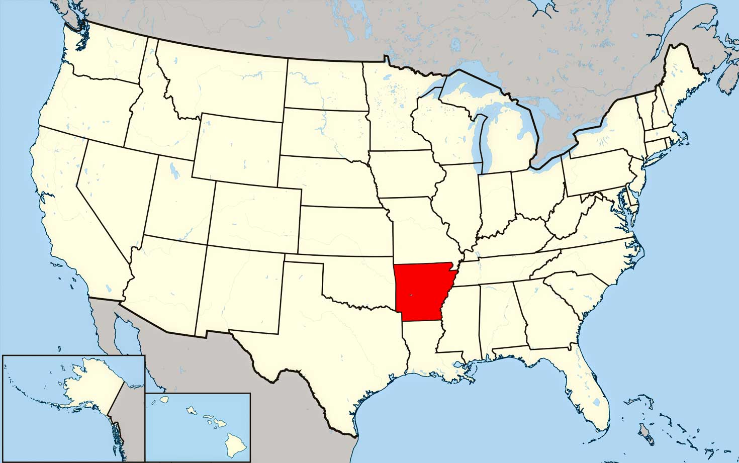 Location of Arkansas on USA Map