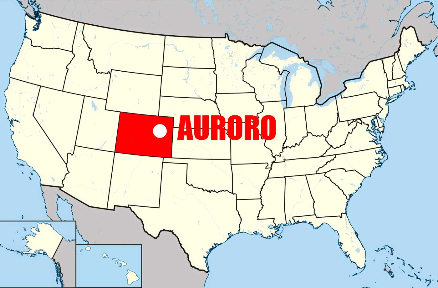 Location of Aurora on USA Colorado Map