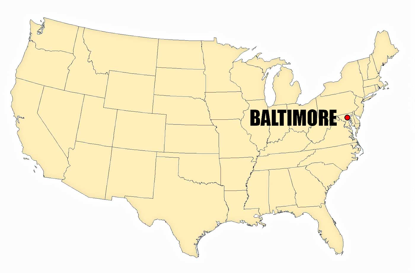 Location of Baltimore on Maryland US Map