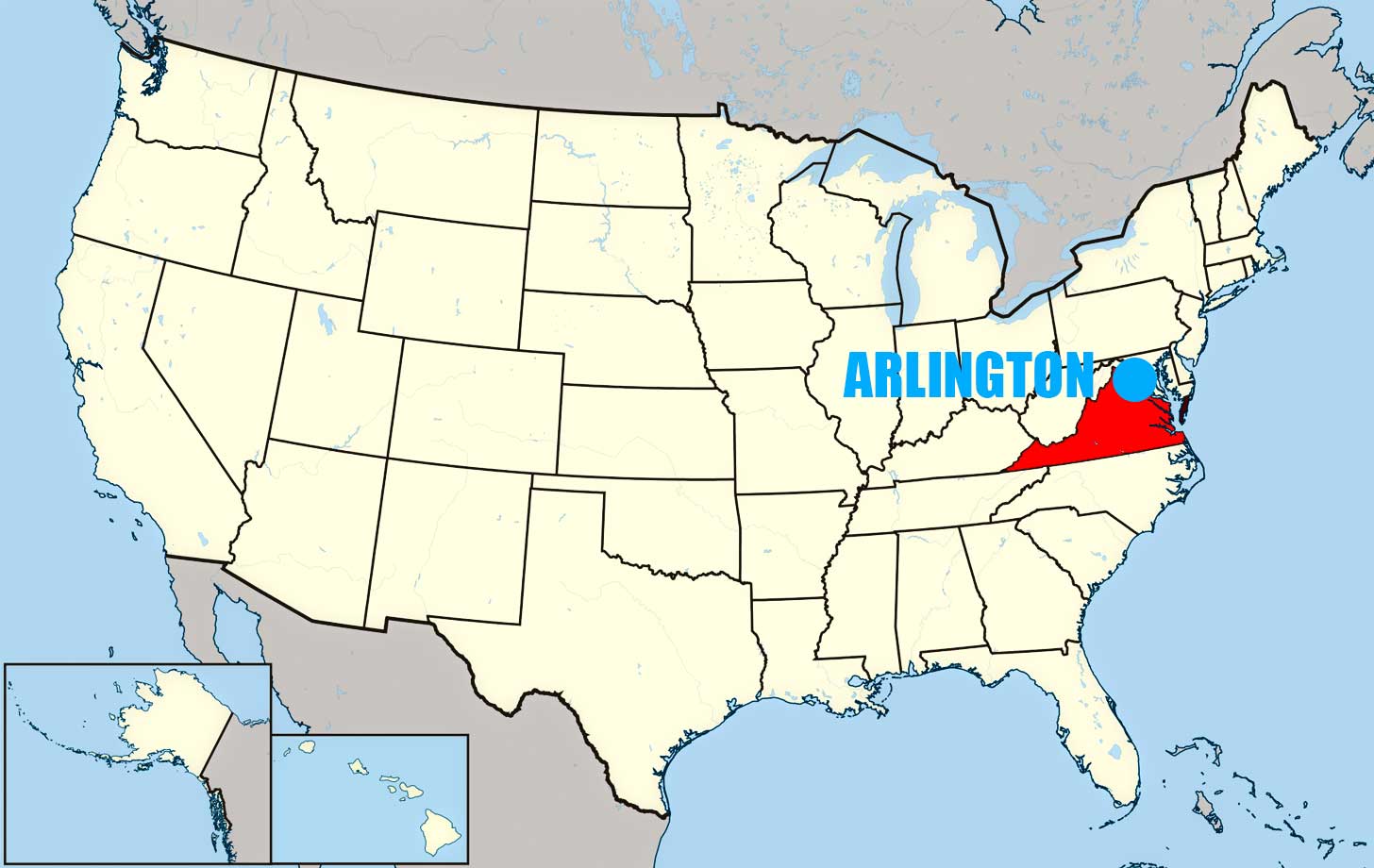 Location of Arlington on USA Virginia Map